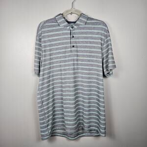 Lululemon Mens Evolution Polo Short Sleeve Shirt Gray Green Stripe Performance